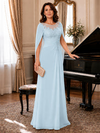Elegant Applique Chiffon Mother of the Bride Dress with Cape Sleeves