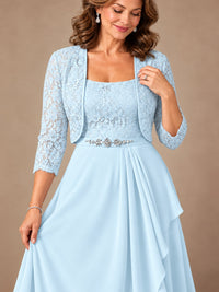 Blush Pink A-Line Mother of the Bride Dress with Lace Jacket and Ruffles