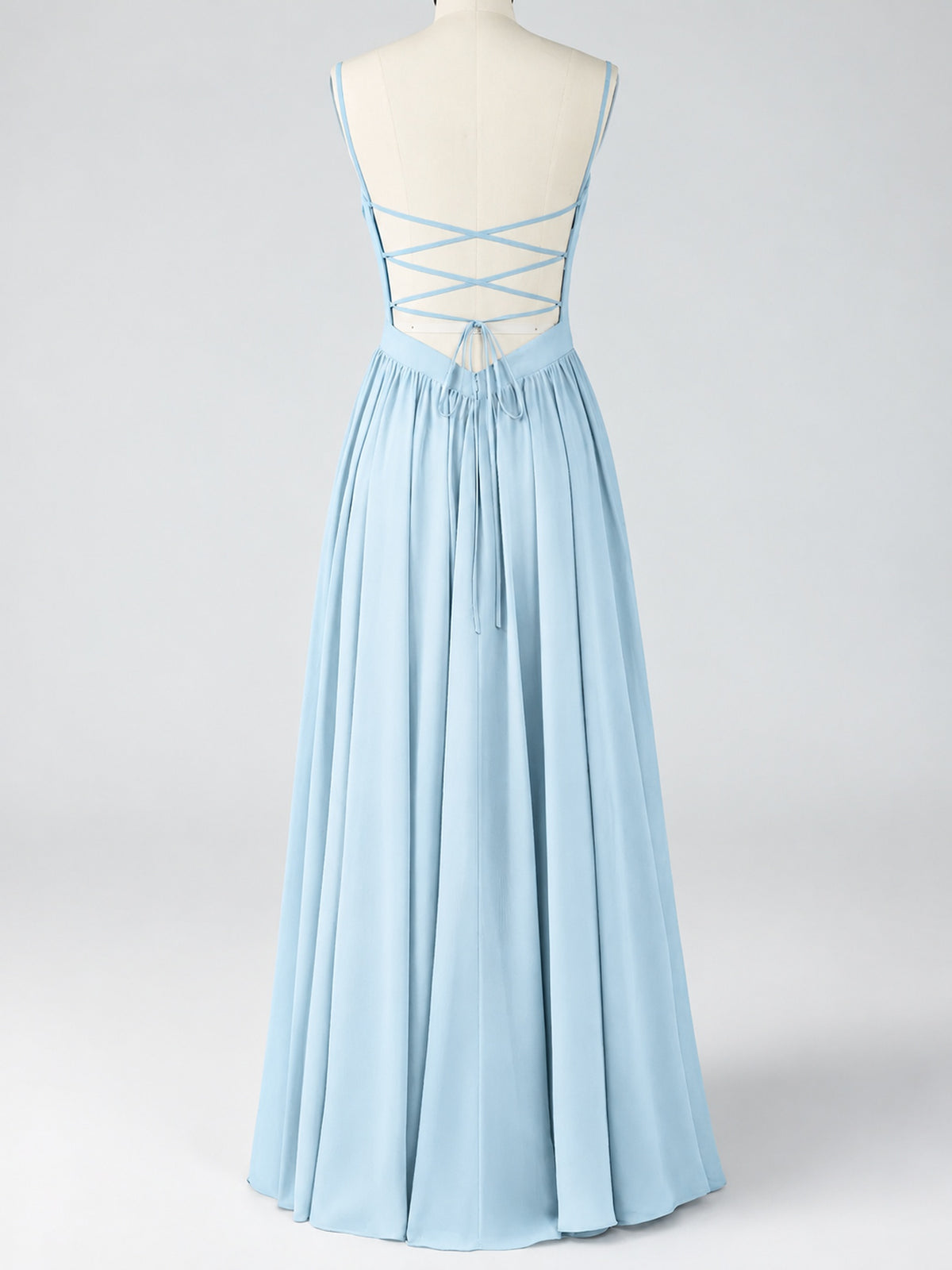 Spaghetti Strap Ruched Chiffon Maxi Dress with Backless