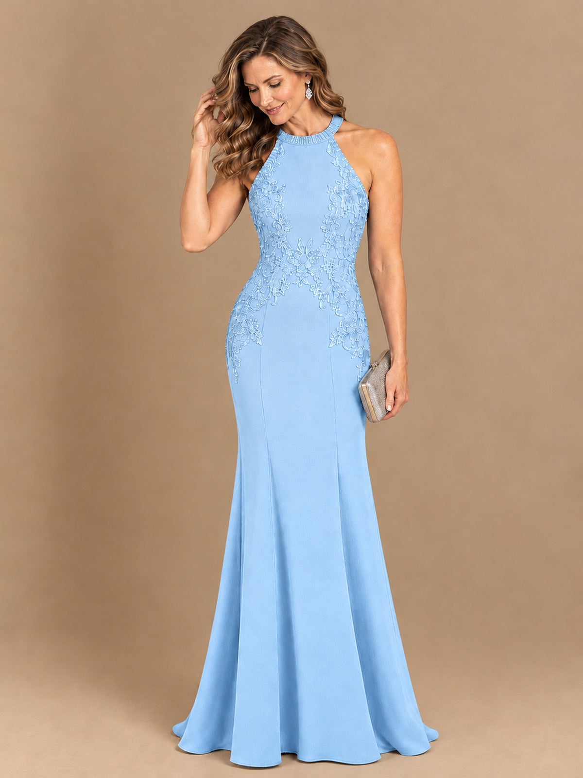 Halter Neckline Lace Appliques Mother of The Bride Dresses