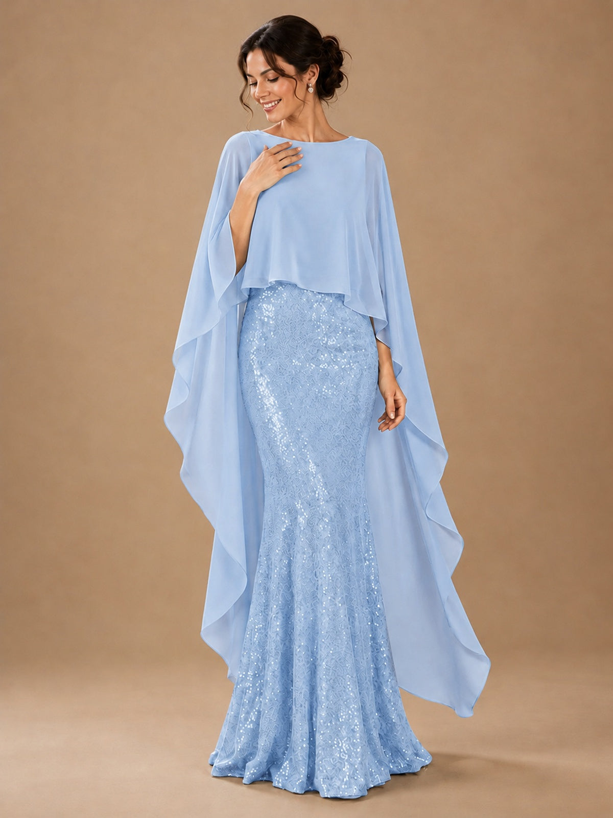 Sequin 2 Pieces Mother of the Bride Dress with Cap Sleeves Chiffon Formal Gowns