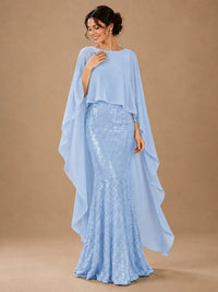 Sequin 2 Pieces Mother of the Bride Dress with Cap Sleeves Chiffon Formal Gowns