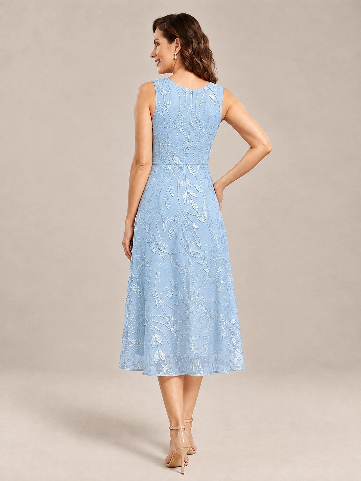Tea Length Sequin Lace Mother of the Bride Dress with Chiffon Jacket