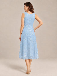 Tea Length Sequin Lace Mother of the Bride Dress with Chiffon Jacket