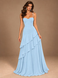 Sweetheart A-Line Ruffle Prom Dress with Spaghetti Straps