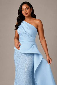 One-Shoulder Mother of the Bride Dress with Sequin Skirt and Peplum