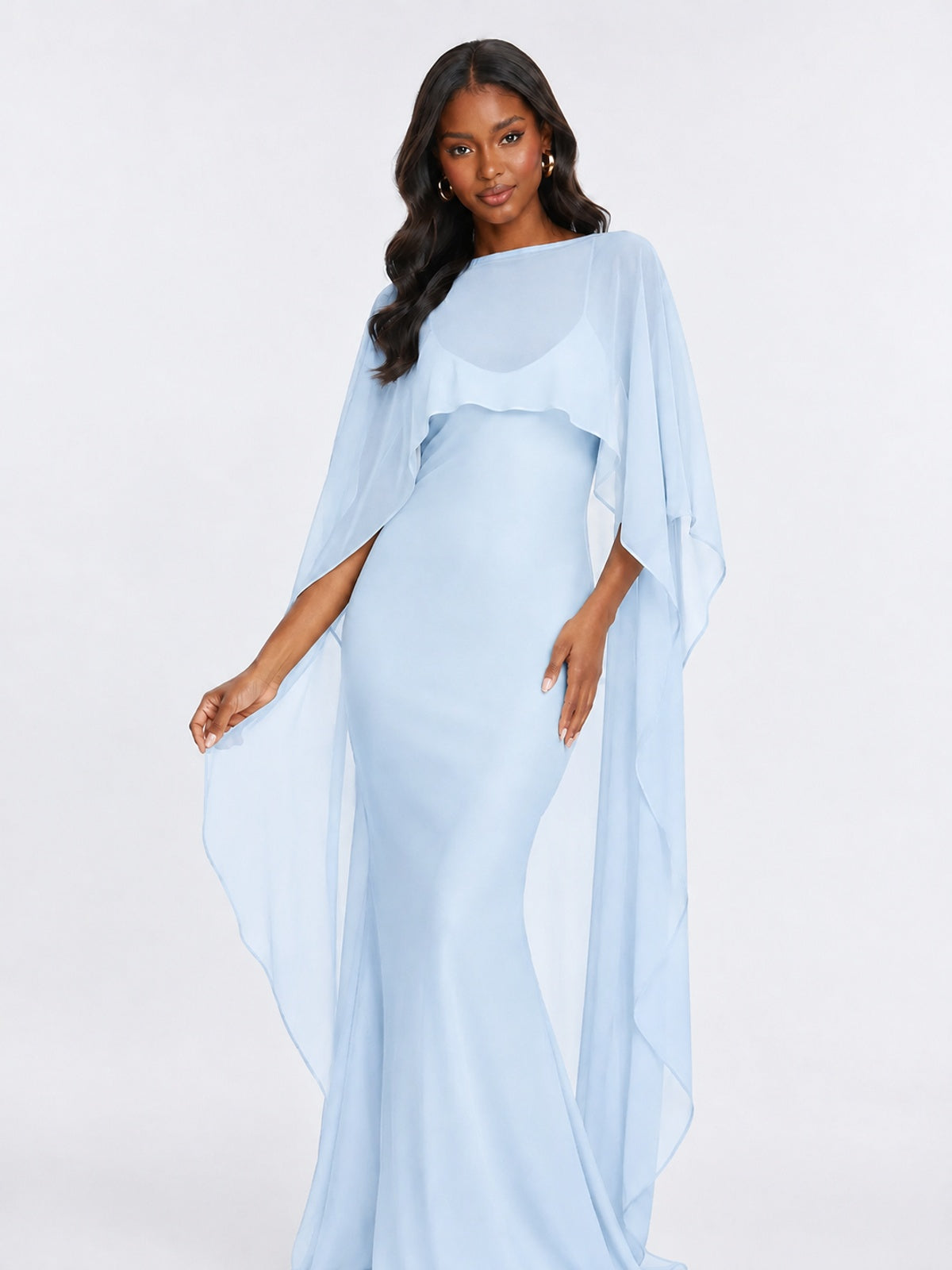 Satin Cape Prom Dresses Meramid Maxi Dress