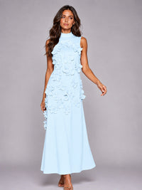 3D Floral Applique High Neck Prom Maxi Dress