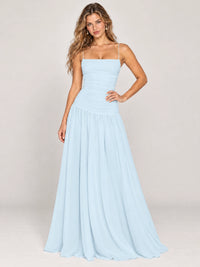 Butter Yellow Ruched Spaghetti Strap Drop-Waist Prom Dress