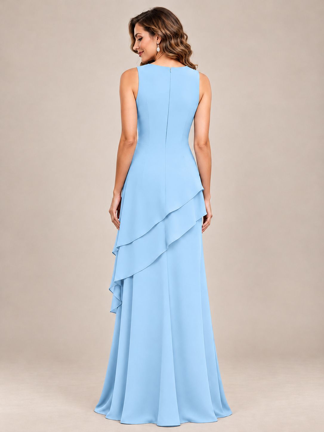 Dusty Blue Two-Piece Chiffon Mother of the Bride Dress with Jacket