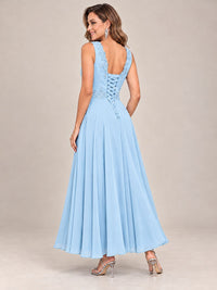 Dusty Blue Floral Lace Chiffon Mother of the Bride Dress with Jacket