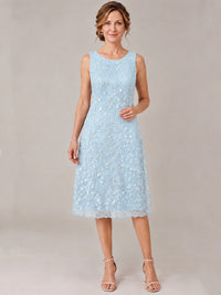 Tea Length Sequin Lace Mother of The Bride Dress with Chiffon Jacket