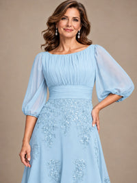 A-Line Mother of the Bride Dress with Sheer Puff Sleeves