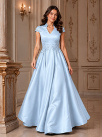 Lace Appliqué A-Line Satin Maxi Dress