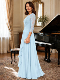 A-Line Chiffon Mother of the Bride Dress with Floral Applique 3/4 Sleeves