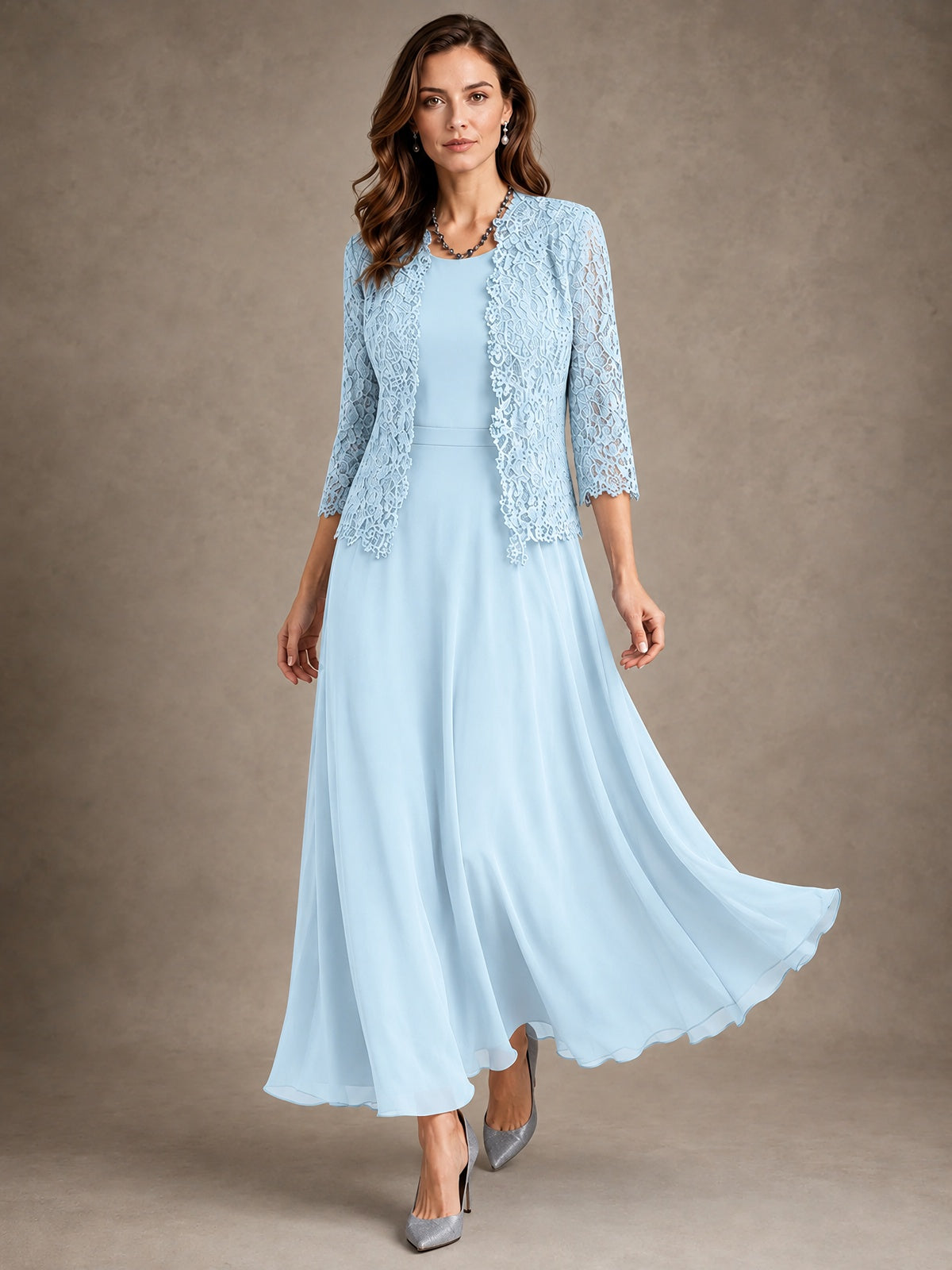 2-Piece Chiffon Mother of the Bride Dress with Lace Jacket