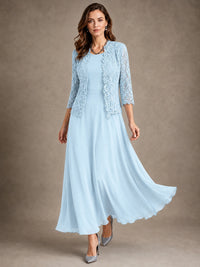 2-Piece Chiffon Mother of the Bride Dress with Lace Jacket
