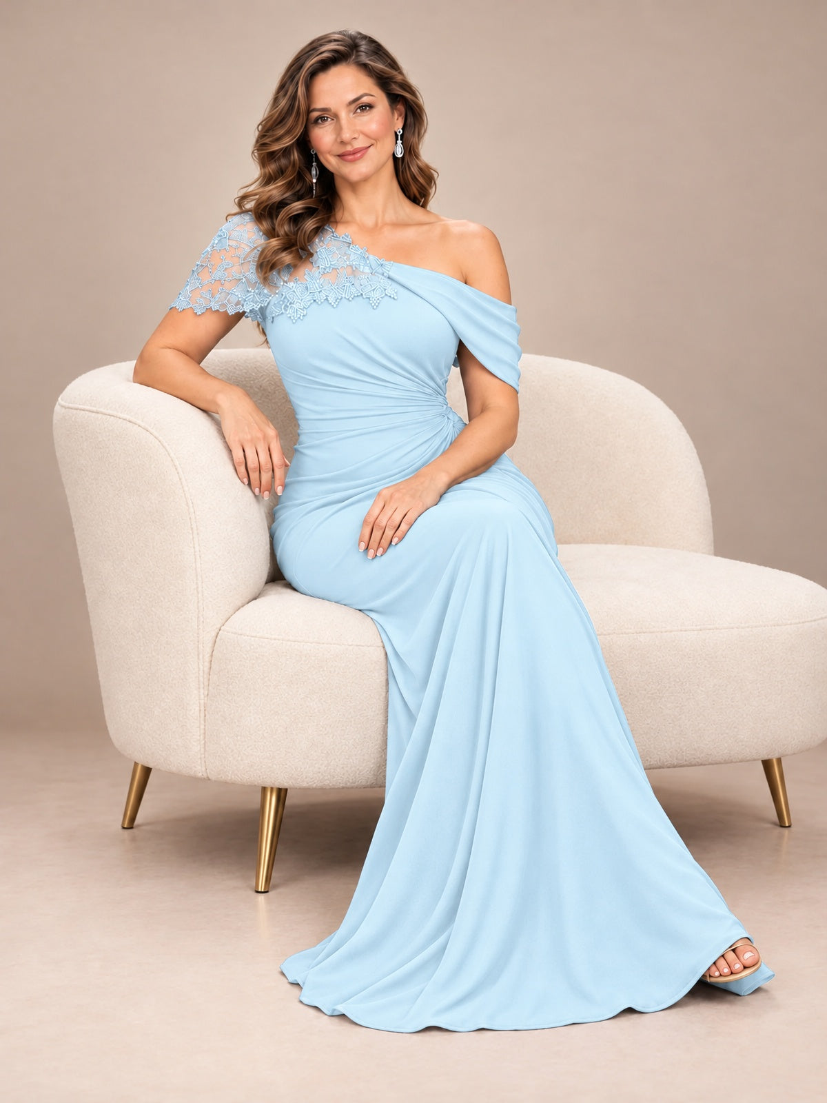One Shoulder Chiffon Mother of The Bride Dress