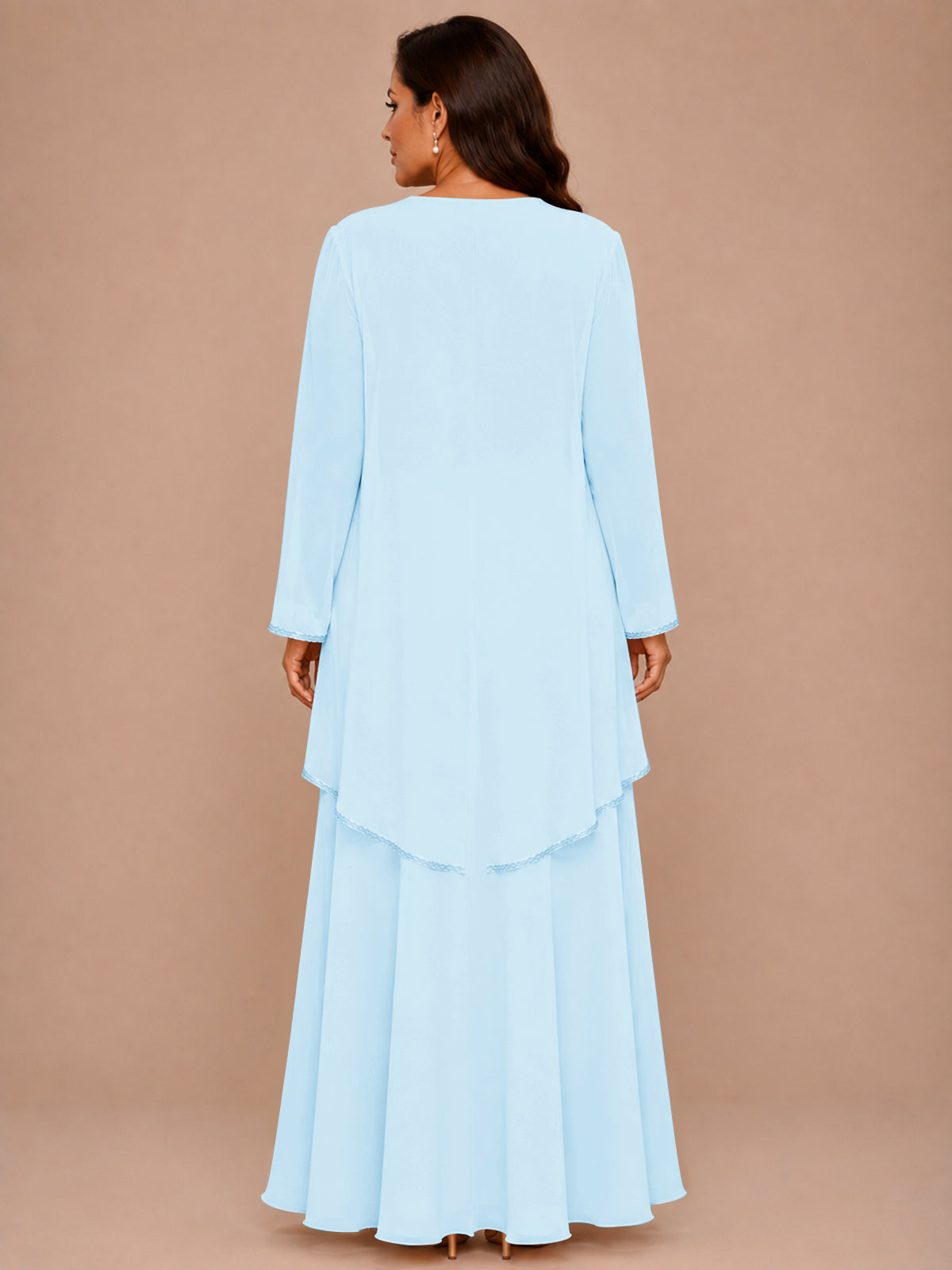 Champagne Beaded Chiffon Mother of the Bride Dress with Jacket V-Neck Gown