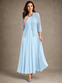 2-Piece Chiffon Mother of the Bride Dress with Lace Jacket