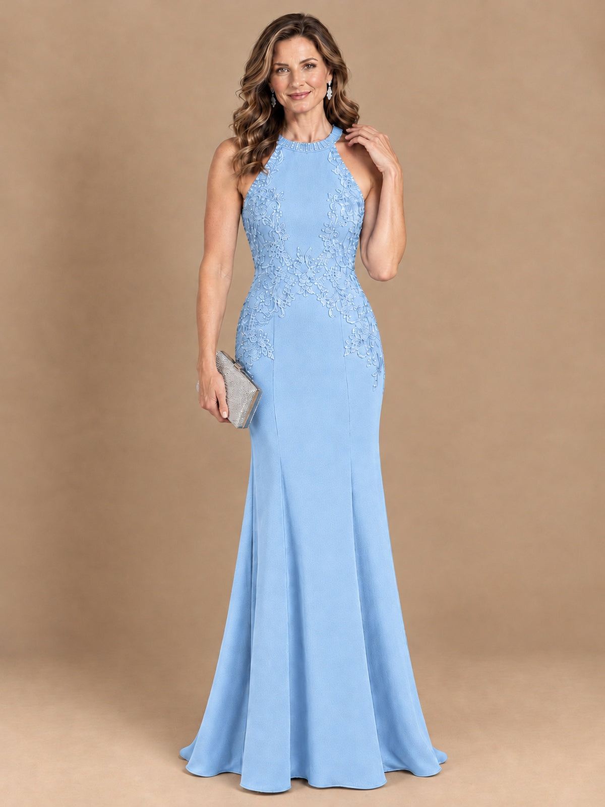 Halter Neckline Lace Appliques Mother of The Bride Dresses