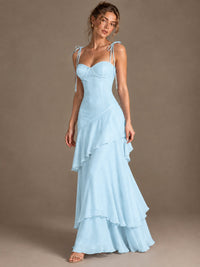 Spaghetti Strap Tiered Ruffles Chiffon Prom Dress