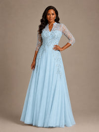 Embellished Appliques Mother of the Bride Dress with 3/4 Sleeves