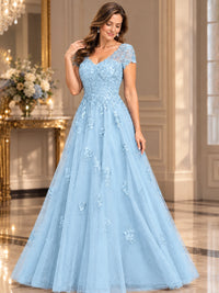 Lace Appliques A-line Mother of The Bride Dresses with Short Sleeves