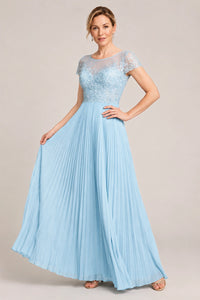 Embroidered Lace Pleated Mother of the Bride Dress