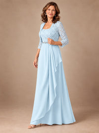 Blush Pink A-Line Mother of the Bride Dress with Lace Jacket and Ruffles