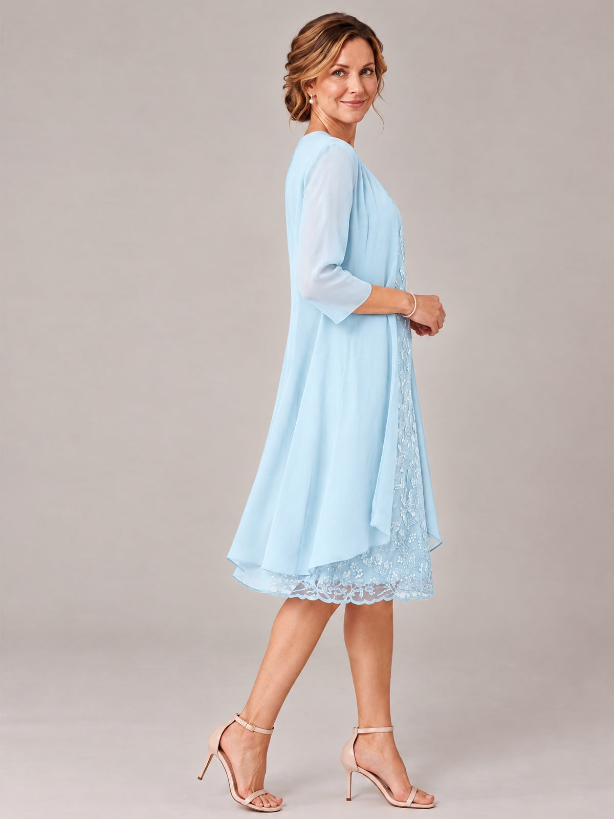 Tea Length Sequin Lace Mother of The Bride Dress with Chiffon Jacket