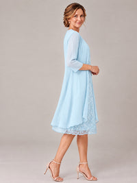 Tea Length Sequin Lace Mother of The Bride Dress with Chiffon Jacket