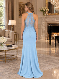 Halter Neckline Lace Appliques Mother of The Bride Dresses