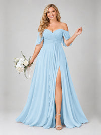 Off Shoulder Chiffon Bridesmaid Dress with Slit