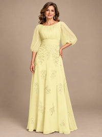 A-Line Mother of the Bride Dress with Sheer Puff Sleeves