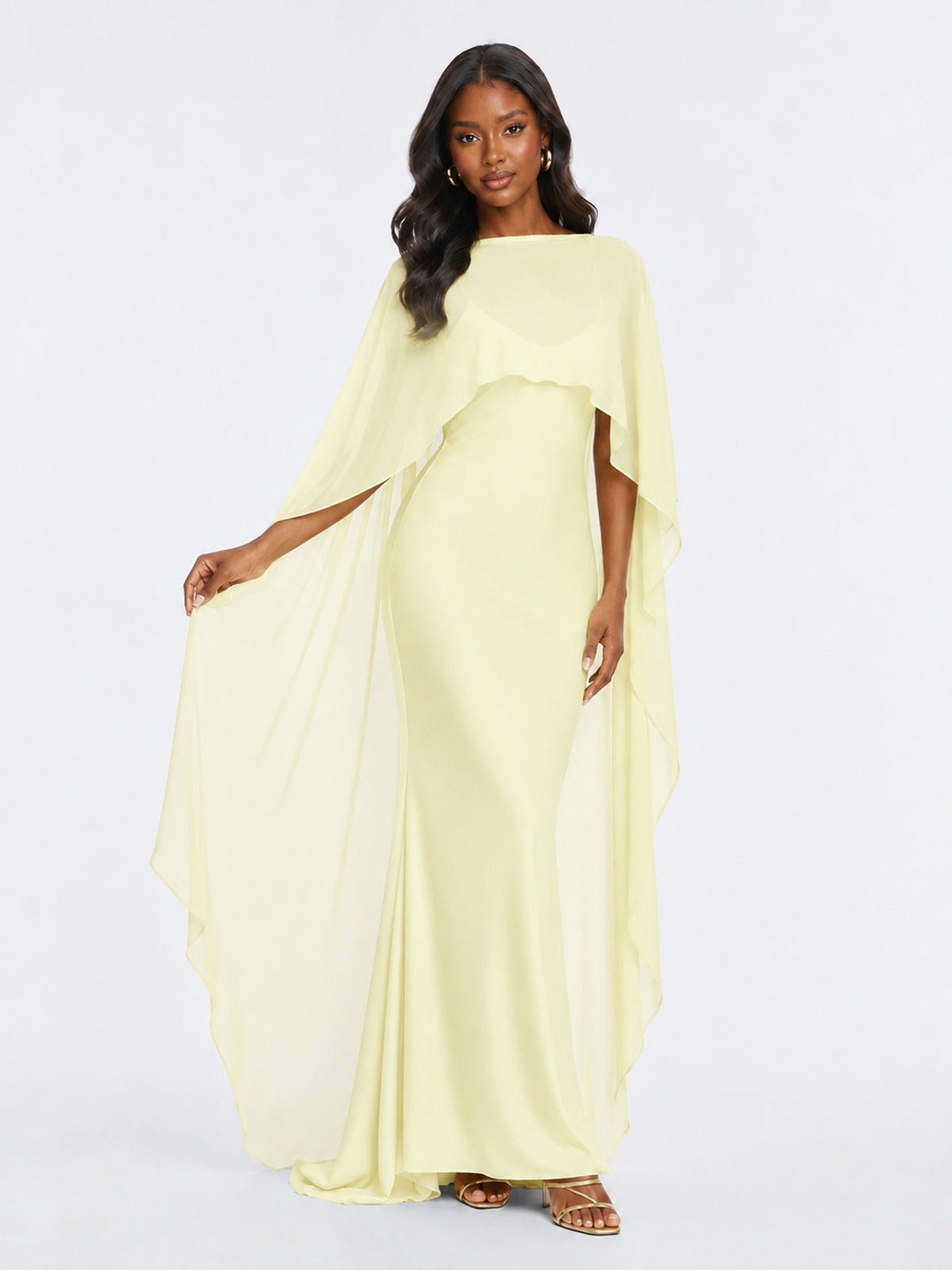 Satin Cape Prom Dresses Meramid Maxi Dress
