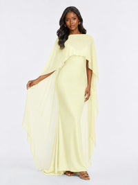 Satin Cape Prom Dresses Meramid Maxi Dress