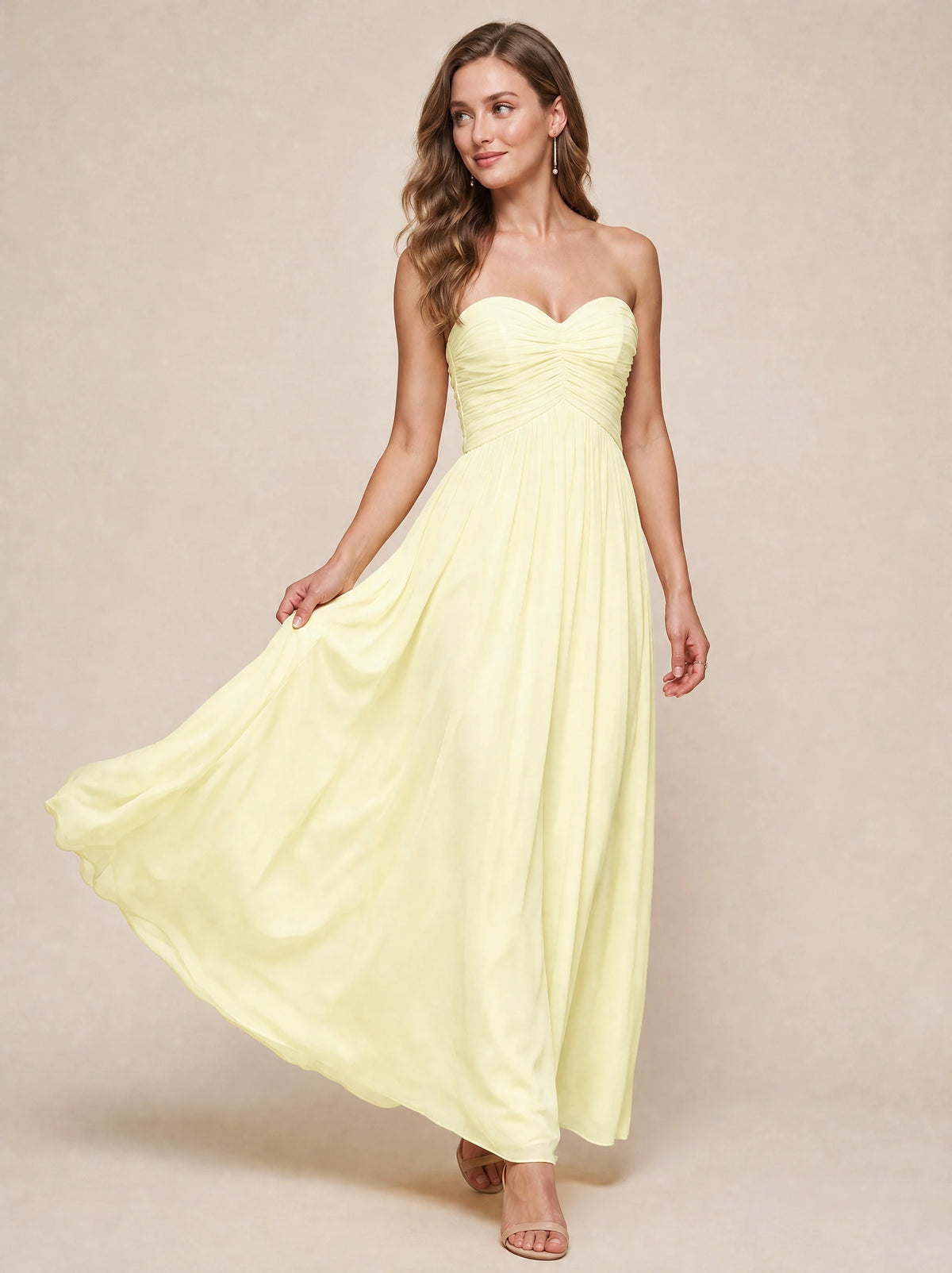 Strapless Pleated Chiffon A-Line Bridesmaid Dress