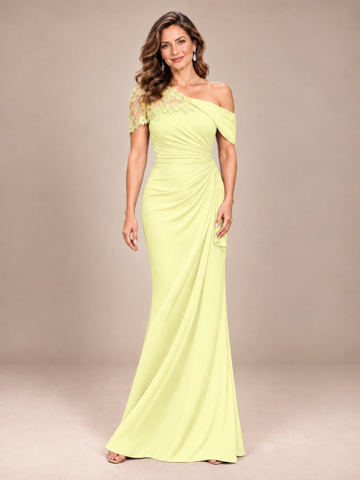 One Shoulder Chiffon Mother of The Bride Dress