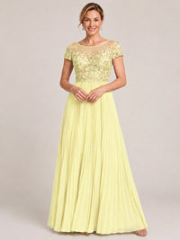 Embroidered Lace Pleated Mother of the Bride Dress