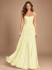 Butter Yellow Square Neck Ruched A-Line Prom Dress