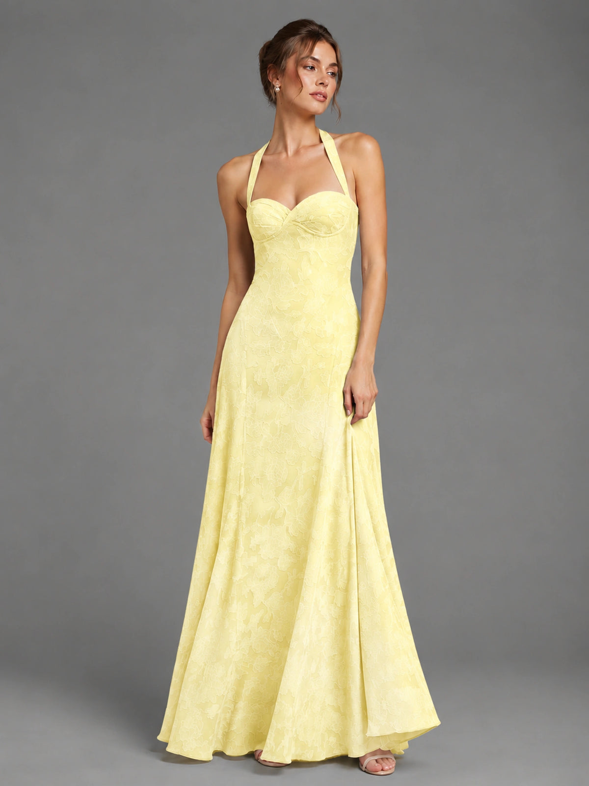 A-Line Halter Floral Chiffon Maxi Dress