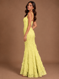Floral Applique Mermaid Formal Dress with Lace-Up Back