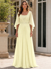Elegant V-Neck Sequined Chiffon Mother of the Bride Dress with Flutter Sleeves