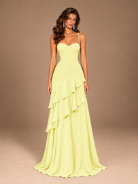 Sweetheart A-Line Ruffle Prom Dress with Spaghetti Straps