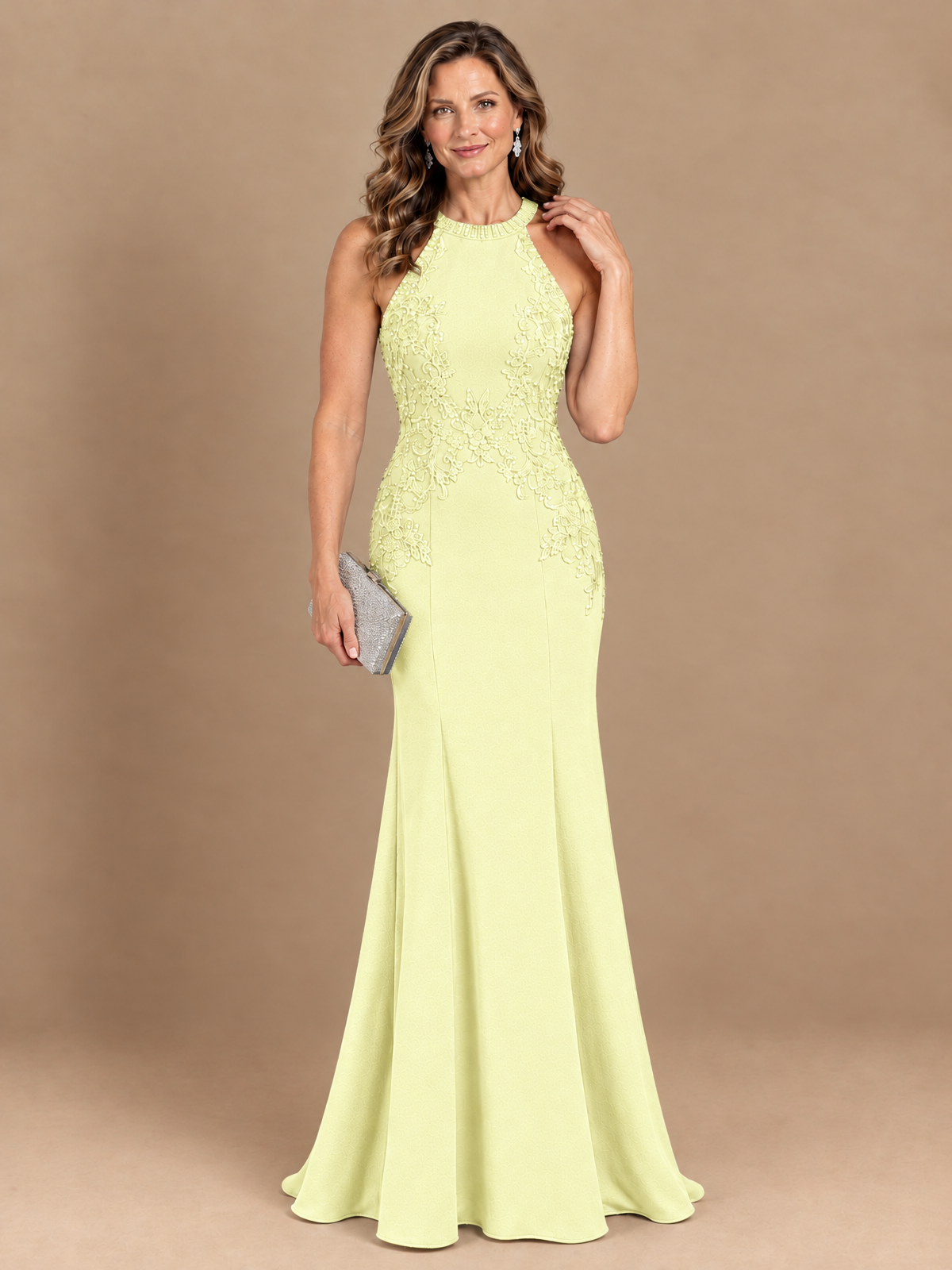 Halter Neckline Lace Appliques Mother of The Bride Dresses