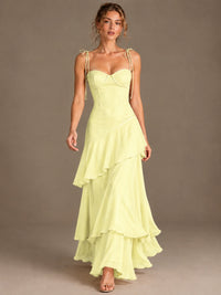 Spaghetti Strap Tiered Ruffles Chiffon Prom Dress