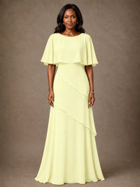 Taupe Chiffon A-Line Mother of the Bride Dress with Cape Sleeves
