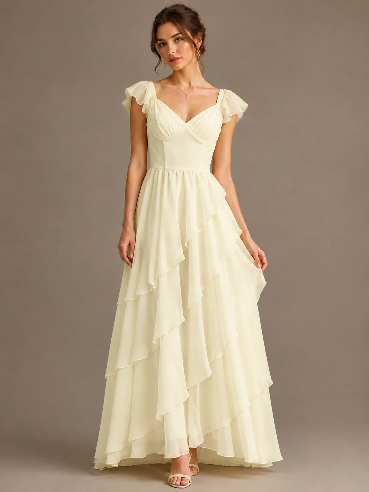 Ruffle Tiered V Neck Maxi Dress