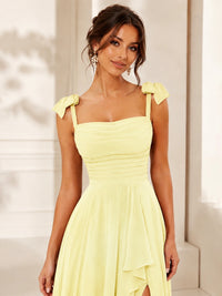 Ruffle Slit Chiffon A Line Scoop Neck Bridesmaid Dresses with Pockets